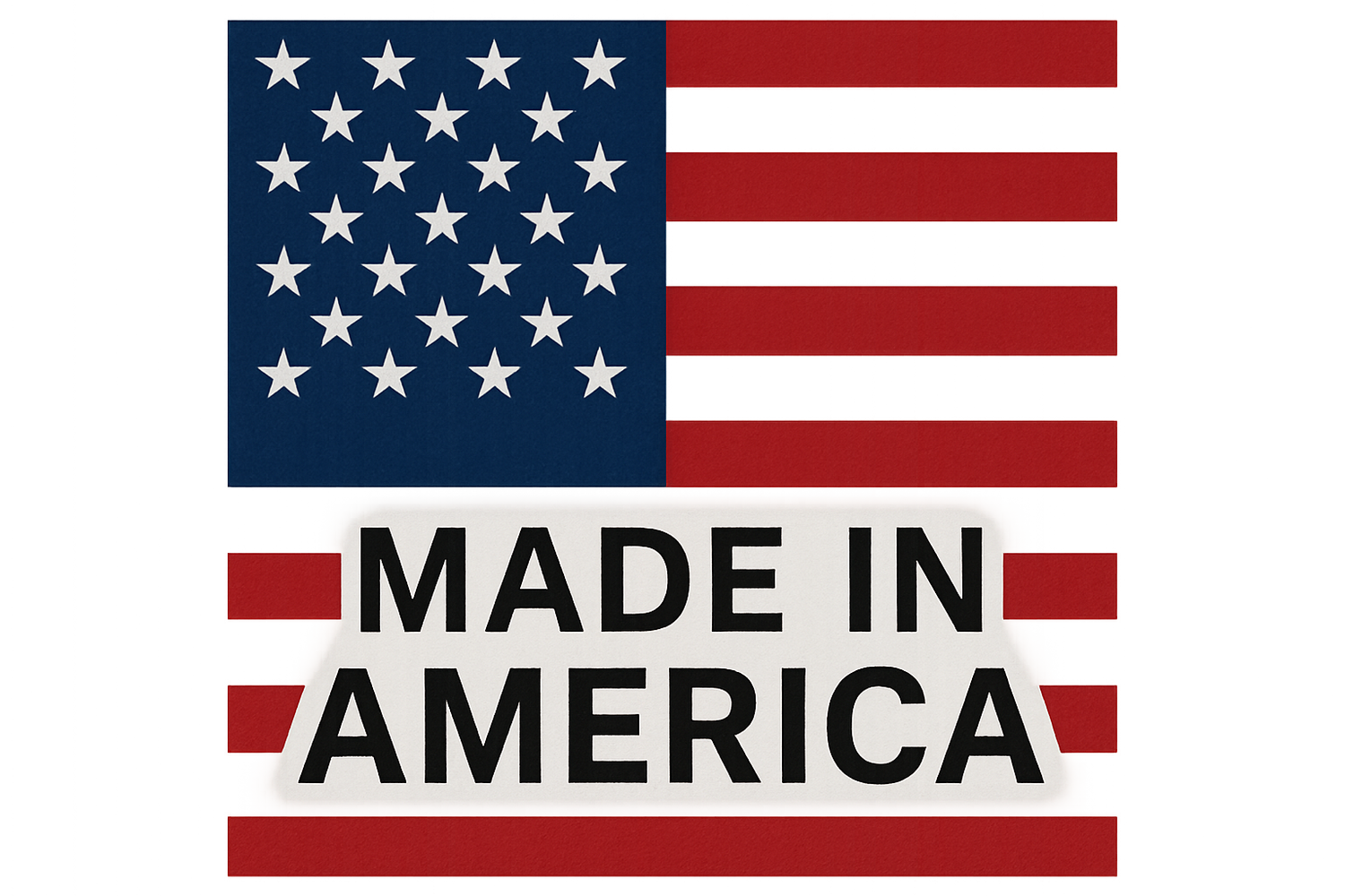 Small American Flag 60px x 60px withe words, "Made in America" across the bottom